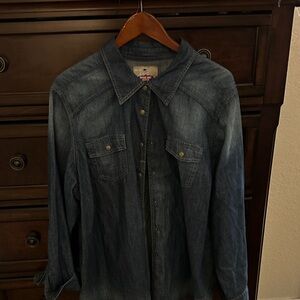 Avenue Dark Denim Button Down Shirt
